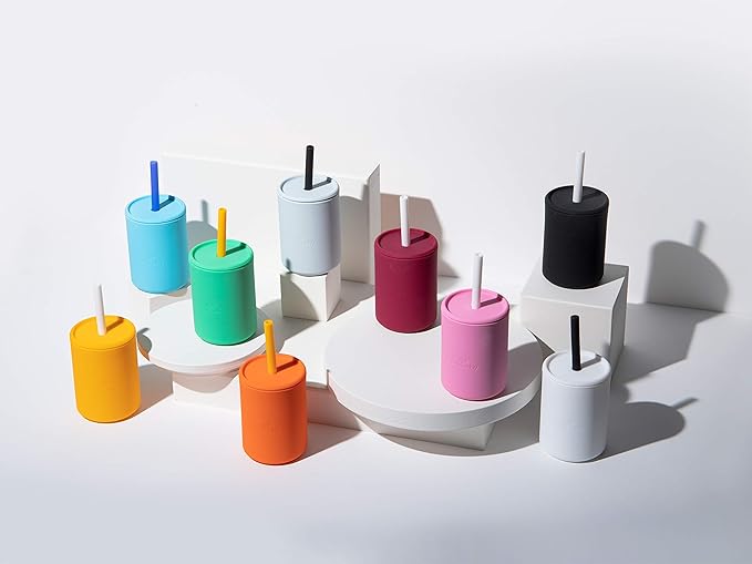 Avanchy Silicone Training Sippy Cup with Straw Lid – Tiny Cup for Babies 6+ Months to Toddlers 1 Year Old – 5 oz Infant Water Cup for Baby Led Weaning, Gray