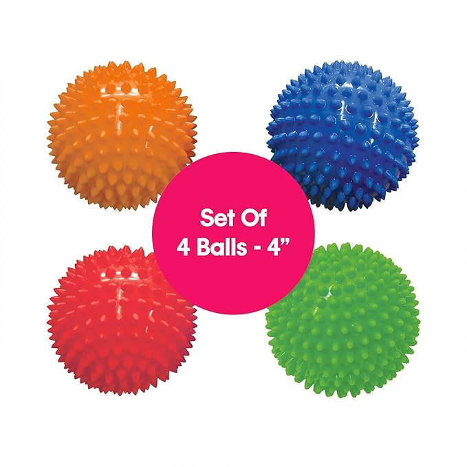 Edushape Sensory Balls for Baby - 4” Solid Color Baby Balls That Help Enhance Gross Motor Skills for Kids Aged 6 Months and Up - Pack of 4 Vibrant Colorful and Unique Textured Balls for Baby
