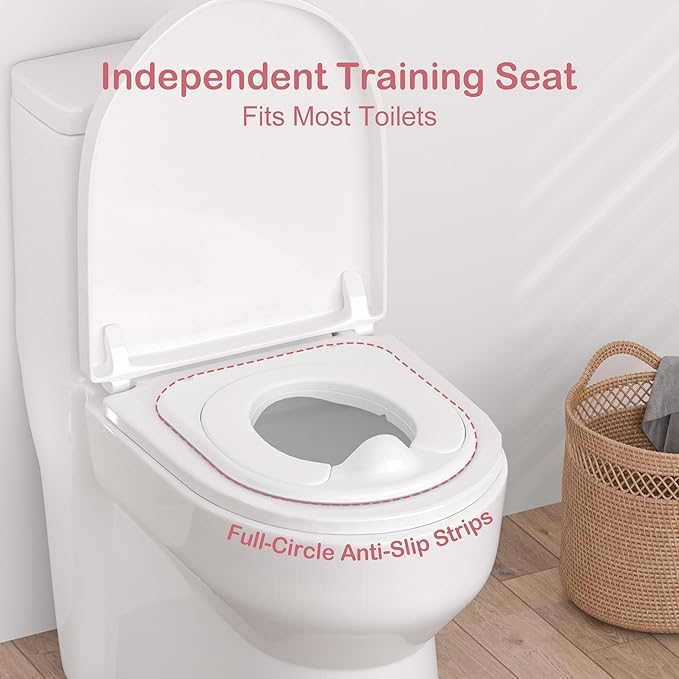 2-in-1 Toddler Potty Training Toilet - Larger Potty Chair & Detachable Training Seat for Boys & Girls Ages 1-3 with Flushing Sound, Wipes Storage, Toilet Paper Holder - Pink