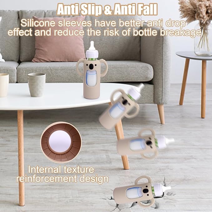 Mity rain 3 Pack Silicone Sleeves for Dr. Brown's Glass Bottles 8 OZ - Anti Breakage Baby Bottle Holder, Compatible with Dr. Brown's Glass Bottles for Babies with Handle