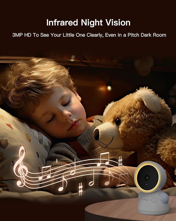 ARENTI Baby Monitor, 2K/3MP WiFi 6 Camera and Audio, 5-inch Wireless Screen, Smartphone App, Super Night Vision, Crying Detection, Auto Tracking, Temp&Humidity Sensor, Cloud&SD Card Storage (D3 Kit)