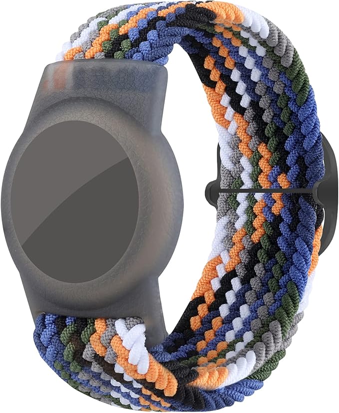 Bracelet for Kids Compatible with AirTag, Nylon Stretch Braided Air Tag Wristband, Protective Case for Airtag GPS Tracker Holder, Adjustable Elastic Watch Band for Toddler Child Elder (Rainbow)