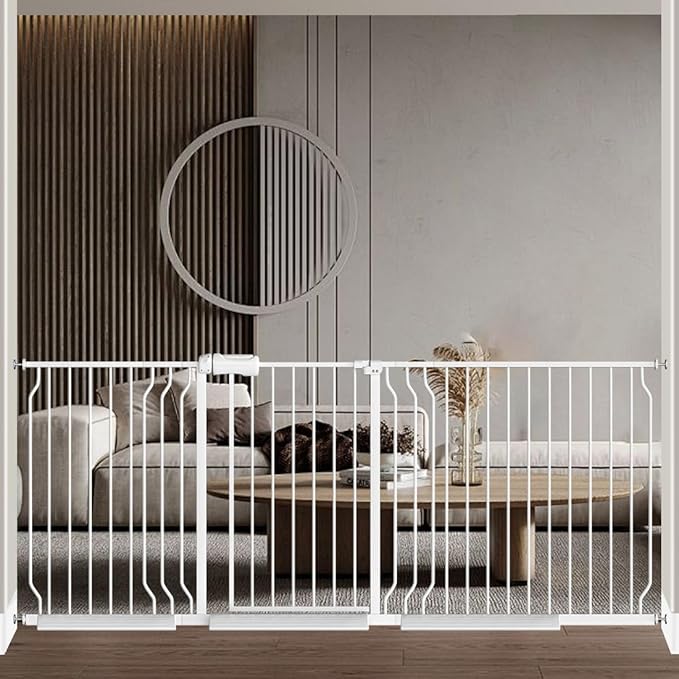 Baby Gate for Doorways Stairs Hallway 81.1-85.8 Inch Wide, Walk Through Child Gates with Pressure Mounted Extention Kit, Indoor Safety Child Gates for Kids or Pets