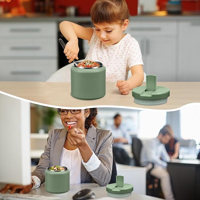 26oz Kids Jar for Hot Food, Insulated Vacuum Food Jar with Buckle Lid, Stainless Steel Wide Mouth Leak Proof Insulated Lunch Container for School Picnic Travel, Green