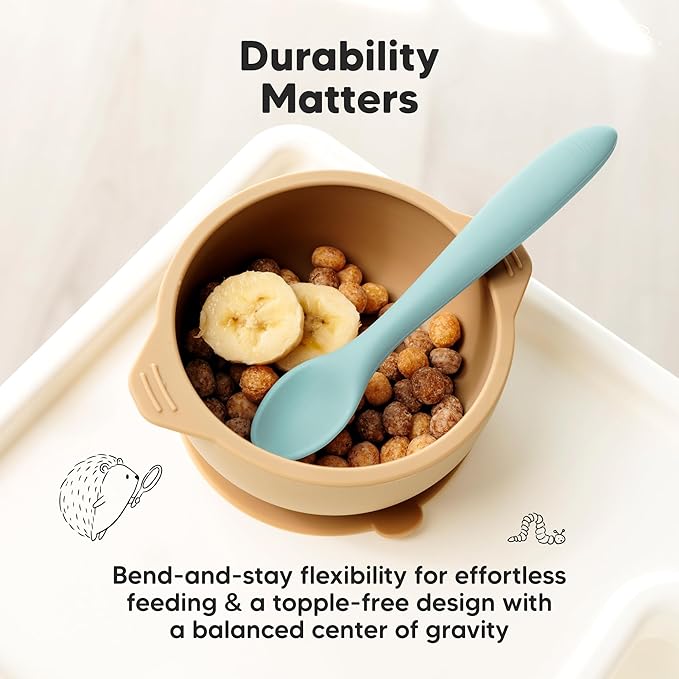 KeaBabies Silicone Baby Spoons, Self Feeding 6-12 months - 3-Pack Baby Weaning Eating Utensils,Toddler First Food Training Spoon,Infant,Kids Feeding Supplies Essential Set,Dishwasher-safe (Pastel Sky)