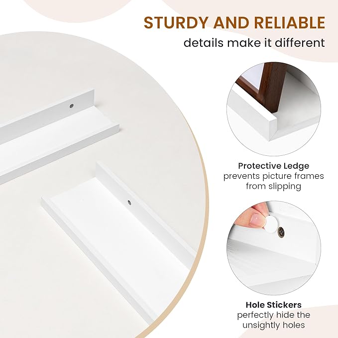 Axeman Picture Ledge Shelf, Floating Shelves for Wall Decor Storage Set of 6, 24 inch Floating Wall Mounted Shelves, Wall Shelves with Lip for Living Room, Bedroom, Nursery, Bathroom, Kitchen, White