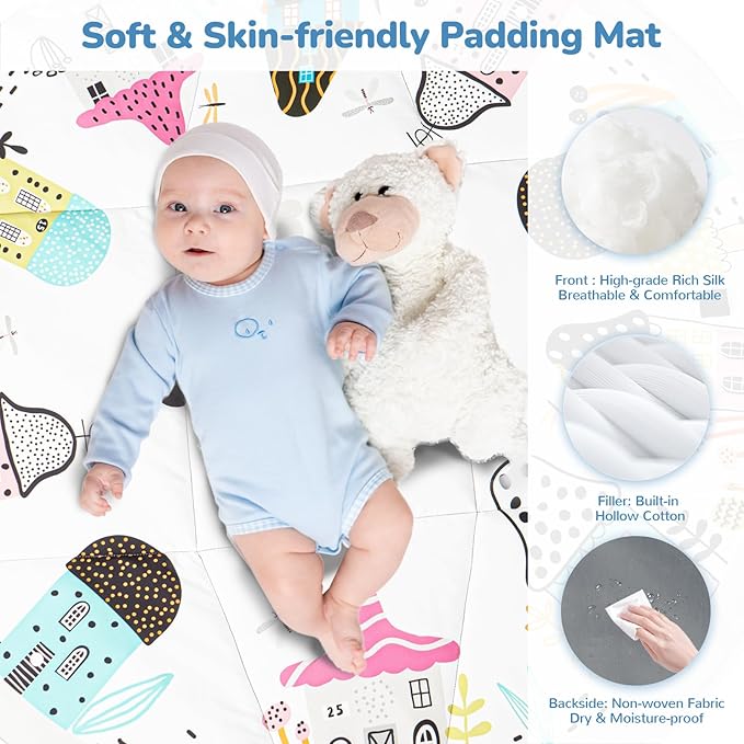 Baby Play Mat Tummy Time Mat with Exclusive Foldable Design, Stage-Based Skill Development Activity Gym, Machine Washable Baby Play Mats for Floor with Gift Package (Zebra)