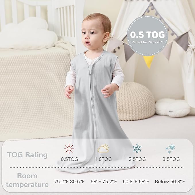 JELLYMONI Baby Sleep Sack 18-24 Months 100% Cotton Wearable Blanket, 0.5 TOG Soft Lightweight Toddler Sleeping Sack 3 Pack 2-Way Zipper Newborn Sleep Sacks