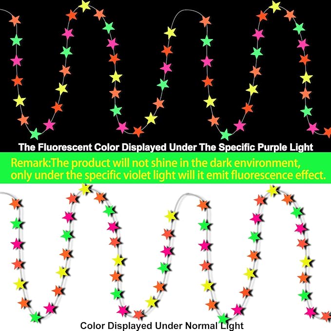 108ft Neon Glow Party Star Paper Garland UV Glow in The Dark Party Supplies Garlands Neon Paper Streamers for Blacklight Fluorescent Supplies for Birthday Wedding Decorations