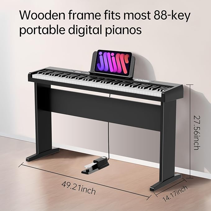 Aodsk 88 Key keyboard piano, Portable Digital Piano with Wooden stand Set for Beginners,128 Tone,128 Rhythm, 20 Demo Song, with Sustain Pedal, Carrying Case, Complimentary Online Piano Lessons