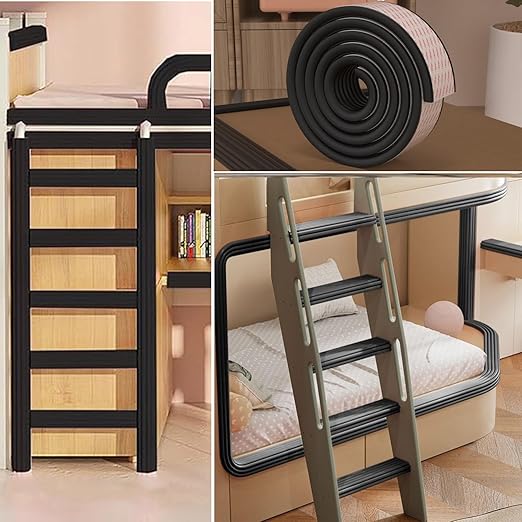 Bunk Bed Ladder Pads,Self-Adhesive Bunk Bed Ladder Cover Foam Padding,Traction Treads for Stair Steps,Soft Extra-Wide Edge Protector,Furniture 6.5 Ft Black