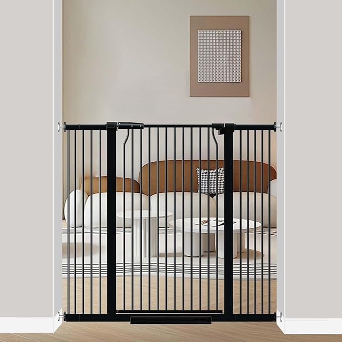 40.5" Extra Tall Baby Gate for Doorways, 40.6"-49.1" Extra Wide Pet Gate No Drill, 1.37" Narrow Space Puppy Dog Barrier Indoor, Metal Safety Child Gate for Stairs Hallway Black