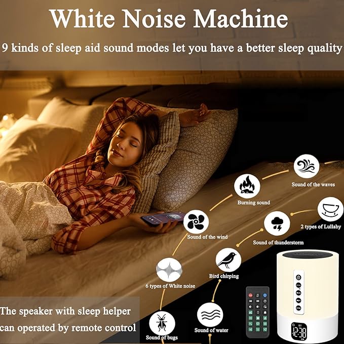 Alarm Clock Bluetooth Speaker, Night Light White Noise Machine Touch Bedside Lamp with Alarm Clock for Kids Multi-Color Changing Night Light Xmas Gifts for Teenage Girls Boys Women Teen Girl Gifts