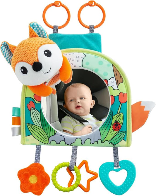 Car Seat Toy, Baby Car Mirror Toy for Rear Facing, Travel Baby Activity Center with Hanging Engaging Toys for Infants Babies 0-6-12-18 Months Boy Girl