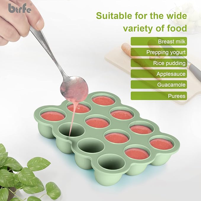 Baby Food Storage Container - 1.5oz x 12 Pods Silicone Freezer Tray with Lid for Homemade Baby Food, Fruit Purees, Vegetable & Breast Milk (Green)