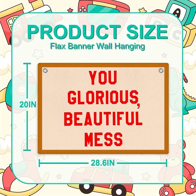 Funny Beautiful Mess Banner Self Care Wall Hanging, Self Love Wall Decor, Funny Gifts Vintage Felt Banner Flag, Wall Flag Living Room Bedroom Office Decor, Banner for Room