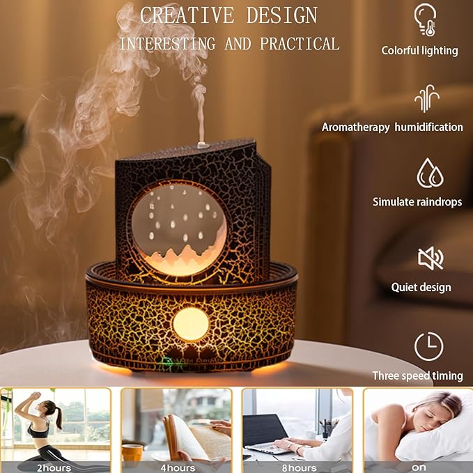 Aromatherapy Humidifier for Sleep Relaxation, Raindrop Humidifiers,Aromatherapy Diffuser with 3 LED Color Changing Lights and Auto-Off, Air humidifier Suitable for Home, Office