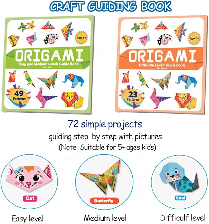 hapray Origami Kit for Kids Ages 5-8 8-12, with Guiding Book, 152 Paper with 72 Patterns, DIY Art and Craft Projects, Beginners Children's Day Gift Boy Girl