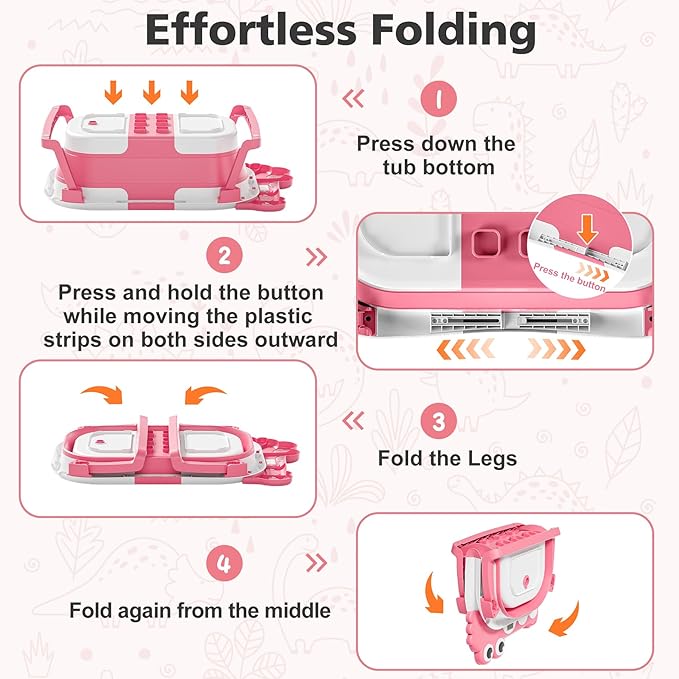 Collapsible Baby Bathtub for Newborn, Foldable Baby Bath Tub with Thermometer & Soft Floating Cushion & Drain Hole, Portable Travel Infant Bath Tubs for Newborns to Toddler 0-36 Months Girl, Pink