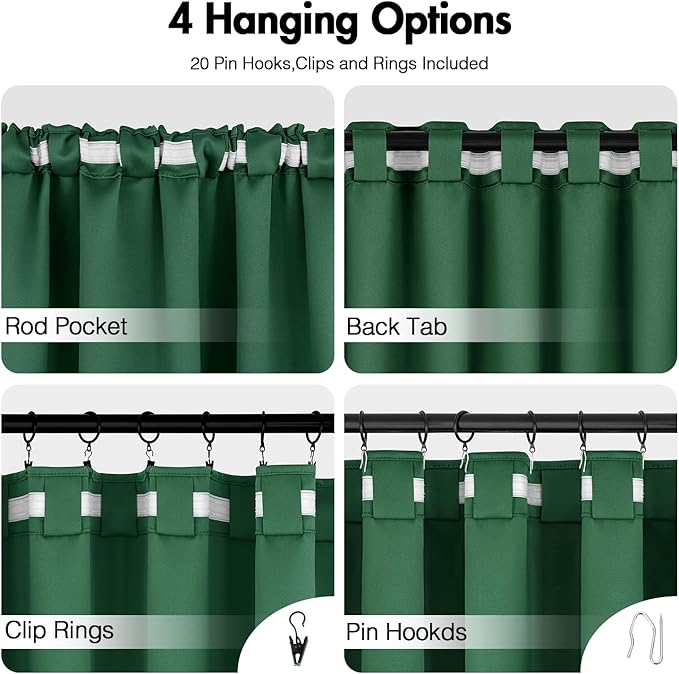 ANRODUO Back Tab Blackout Curtains for Bedroom Living Room, Rod Pocket Pinch Pleated Thermal Insulated Room Darkening Curtains 84 Inches Long 2 Panels, Hunter Green, 42 x 84 Inch