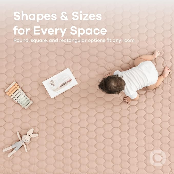Comfy Cubs Round Kids Play Mat - Medium 48 inches Soft Quilted Baby Floor Mat with Non-Slip Bottom - Plush Design for Toddlers' Playtime and Relaxation - Comfortable and Durable - Blush