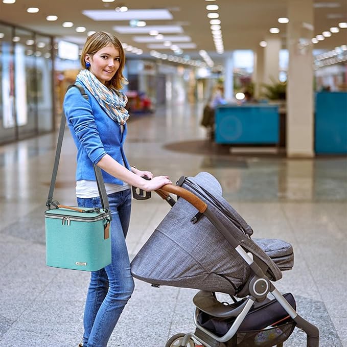 Breastmilk Cooler Bag with Ice Pack Fits 6 Baby Bottles Up to 9 Ounce, Baby Bottle Bag with Shoulder Strap for Nursing Mom Daycare, Aqua