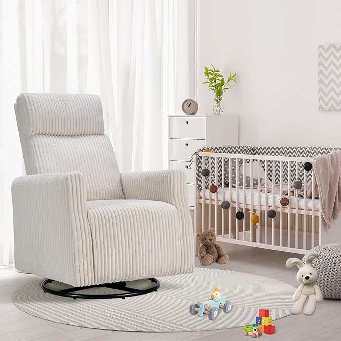 CANMOV Swivel Rocker Chair Set of 2, Swivel Accent Chair with High Back and Arms, Corduroy Glider Chair for Living Room Bedroom Nursery, Beige