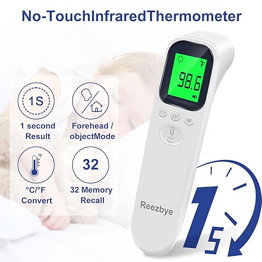 Contactless Thermometer - Digital Forehead Thermometer for Baby, Kids and Adults,3 Color Fever Alarm, 2 in 1 Forehead & Object Mode
