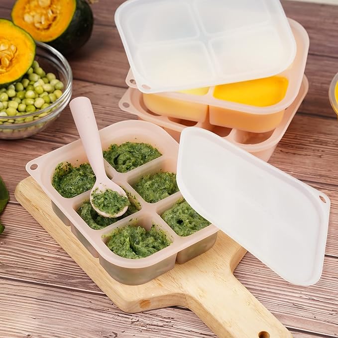 haakaa Silicone Baby Food Tray - Breastmilk Homemade Baby Food Mold - Baby Fresh Food Freezer Tray - Ice Cube Tray - - 4m+ Baby Toddler Kid - Blush