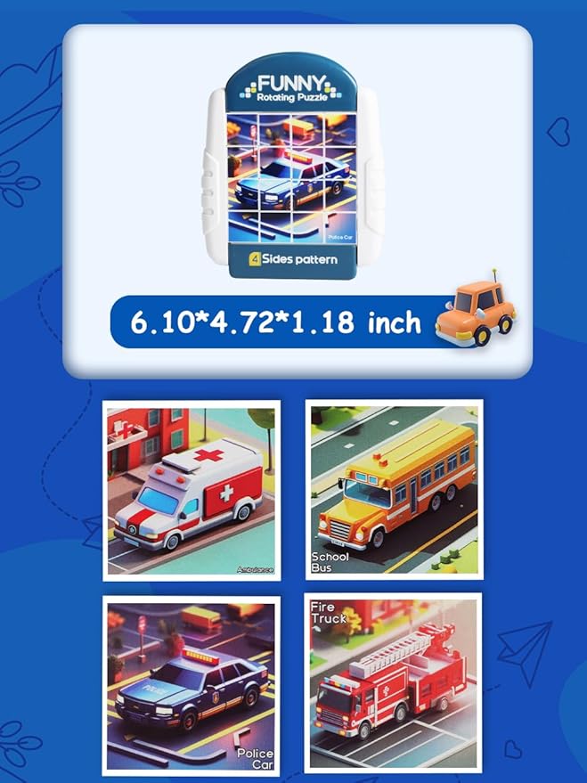 16-Piece Rotating Puzzles for Kids 4-6, Toddlers Puzzles 3-4, Road Trip, Airplane Activities Game, Travel Toys - Brain Teaser, Fine Motor Skills - Birthday Gifts Boys Girls - Special Vehicle