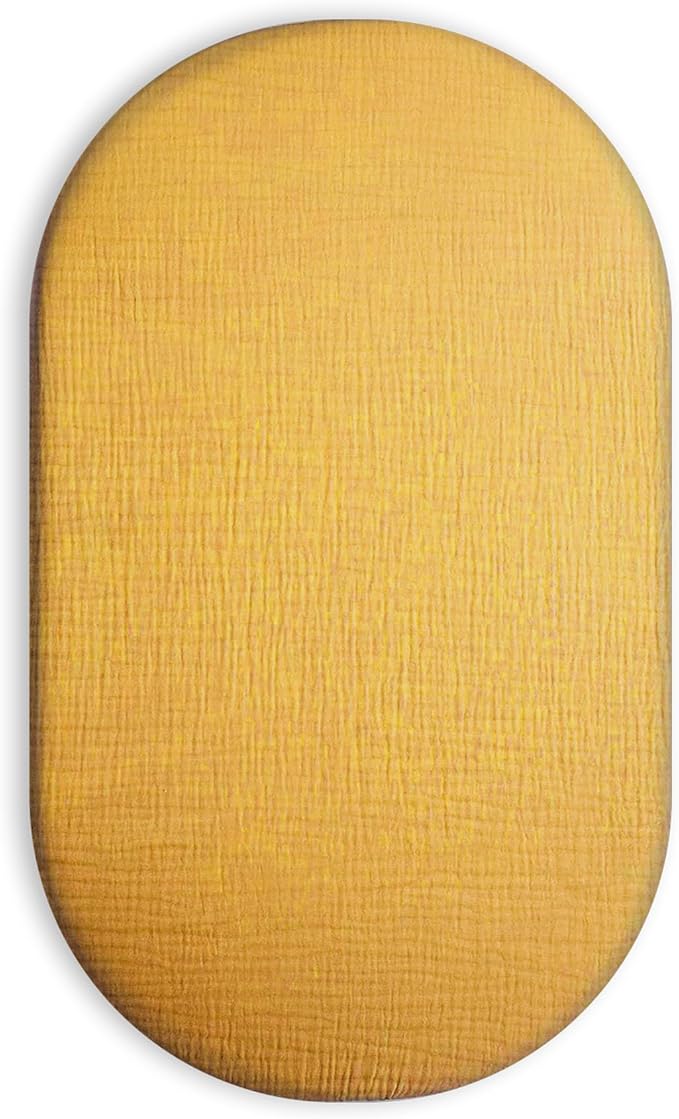 Bassinet Sheet for Baby Boy and Girl, Fitted Sheets for Rectangle, Oval, Hourglass Bassinet Mattress, Muslin Moses Basket Sheets with Neutral Style (Mustard Yellow)