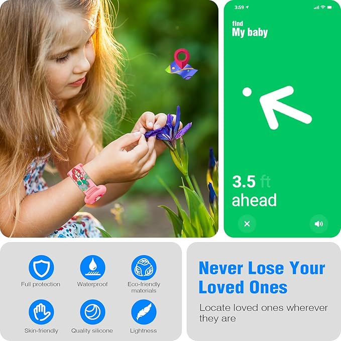 2 Pack AirTag Bracelet for Kids, Waterproof Air tag Holder for Kids with Soft Silicone Full Coverage Anti-Lost Hidden Airtag Wristband Accessories for Child