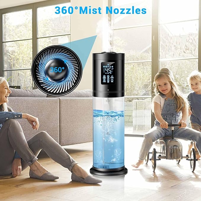 8L Humidifiers for Bedroom Large Room, 4 Levels Cool Mist Humidifier with Clear Tank, 7 Color Lights Essential Oil Diffuser with 16H Timer, Top Fill Humidifier for Home Plants Office