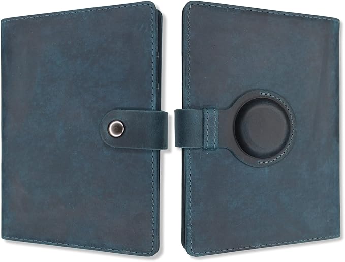 Genuine Leather AirTag and Moto Tag Passport Holder and Wallet for Men and Women RFID Blocking for Secure Traveling and Documentation Organizer (Blue)