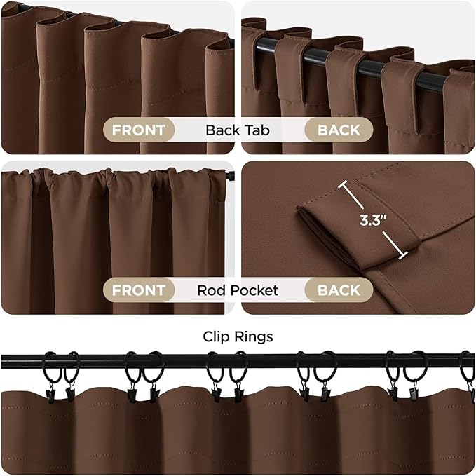 Joydeco Blackout Curtains 96 Inches Long for Bedroom, Thermal Insulated Black Out Curtains 2 Panels Set, Room Darkening Drapes for Living Room Window (W52 x L96 Inch, Brown)