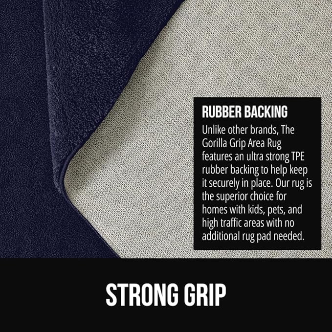 GORILLA GRIP Ultra Soft Washable Area Rug, 5x7, Stain and Slip Resistant Plush Thick Carpet for Bedroom Living Room, No Shed Floor Rugs, Pet Friendly, Dorm Essentials, Nursery Home Decor, Navy Blue