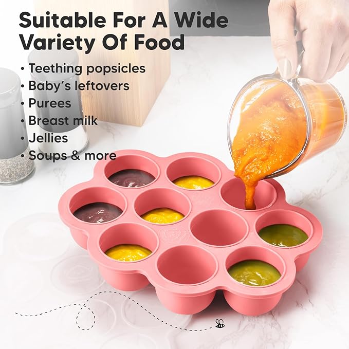 KeaBabies Silicone Food Freezer Trays with Lid, 2oz x 10 Pods Baby Food Storage Containers, Easy Puree Meal Prep, Breast Milk Silicone Freezer Molds, Dishwasher,Microwave Safe,BPA-Free(Blossom)