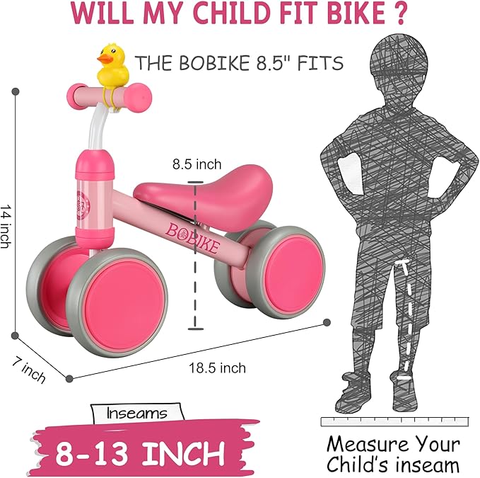 Baby Balance Bike Toys for 12-36 Months Kids Toy Boy and Girls Gifts Toddler Best First Birthday Gift Children Walker No Pedal Infant 4 Wheels Bicycle (Classic, Rose Red)