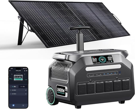 IEE 2400W/2048Wh Solar power station With 200W Solar Panel,P2400 Solar Generator,1800W Super Fast Charging, LiFePO4 (LFP) Battery,APP Control Emergency Power Station for Home, Camping, Power Outages