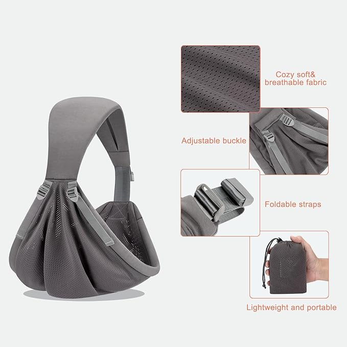 Baby Sling Carrier,Baby Carrier Newborn to Toddler,Toddler Carrier,Portable Lightweight & Spreadable Shoulder Straps (Dark Grey)