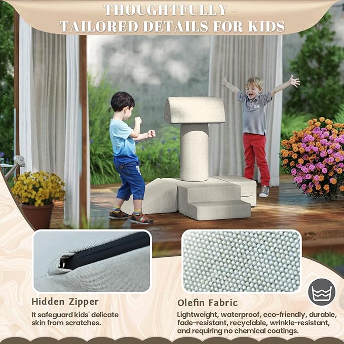 jela Foam Blocks 6Pcs Soft Play Equipment Waterproof Fabric, UV Resistant Toddler Climbing Toys Indoor& Outdoor Soft Play Climbing for Toddlers, Lightweight Climbing Blocks for Babies, Kids (Sand)