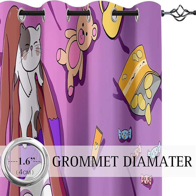 Black Girl Blackout Curtains 2 Panels 63" Inch Drapes for Kids Nursery Bedroom Purple Girls Blackout Curtains Cute Girls Themed Grommet Top Thermal Insulated Curtains for Nursery, 82" x 63"