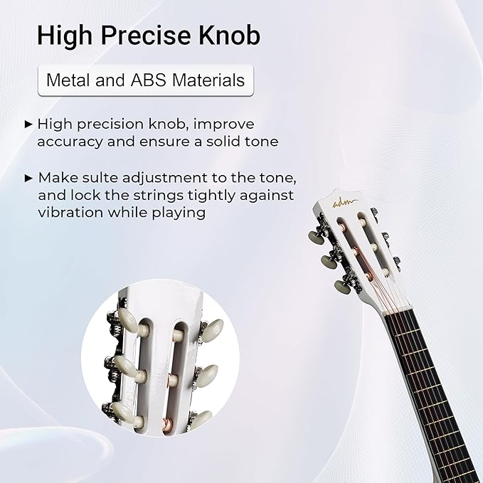 ADM Beginner Acoustic Classical Guitar Nylon Strings Wooden Guitar Bundle Kit for Kid Boy Girl Student Youth Guitarra Online Lessons with Gig Bag, Strap, Tuner, Picks (30 Inch, White)