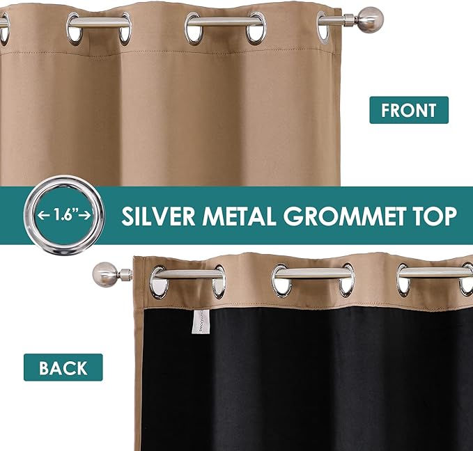 ChrisDowa 100% Blackout Curtains 90 inch Long for Bedroom with Black Liner, 2 Thick Layers Total Blackout Thermal Insulated Grommet Long Window Curtains 2 Panels Set (Cappuccino, 52 x 90 Inch)