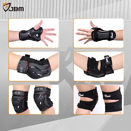 JBM Adult Youth Bike Knee Pads and Elbow Pads with Wrist Guards Protective Gear Set for Biking, Riding, Cycling and Multi Sports Scooter, Skateboard