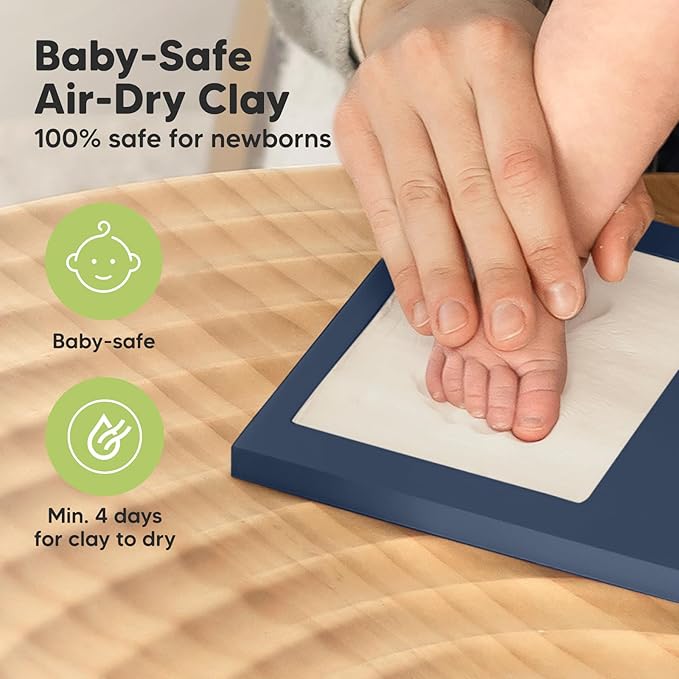 Baby Hand and Footprint Kit - Clay Handprint Keepsake Frame, Newborn Nursery Picture Frame, Personalized New Mom Gifts for Baby Shower & Registry (Midnight Blue)