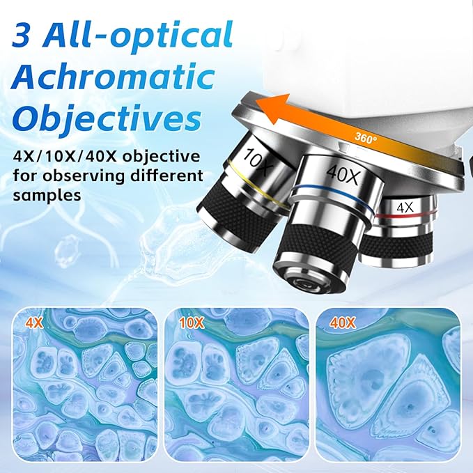 40X-2000X Monocular Microscope for Adults & Kids - Wozel Compound Microscopes for Kids with Dual LED Lights - Professional Biological Microscope with Phone Adapter Slide Set for School Home Education