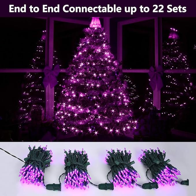 Brizled Purple Christmas Lights, 2 Pack 33ft 100 LED Christmas String Lights, 120V UL Certified Purple Halloween Light Connectable Mini Xmas Tree Light Outdoor for Halloween Xmas Party Wedding Holiday