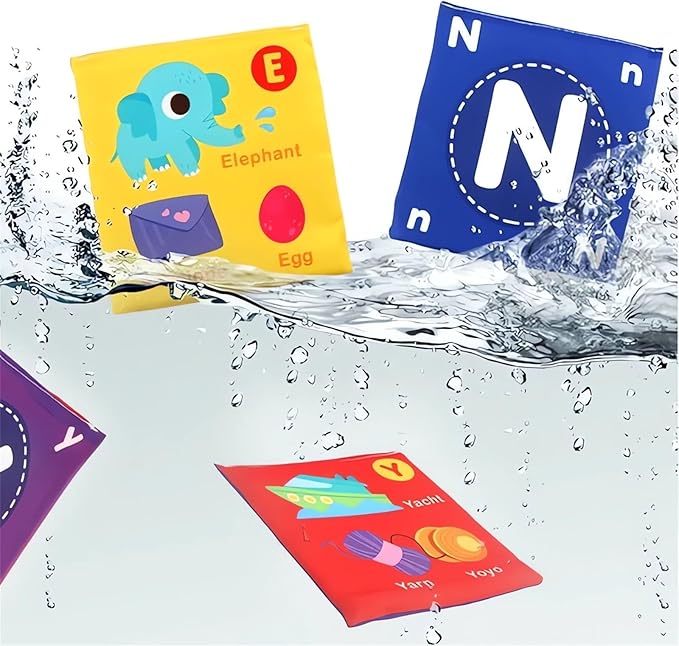 Early Childhood Enlightenment 26 Pieces Toddler Soft Alphabet ABC Letter Number Flash Cards Baby Cloth Bath Book Infant Crinkle First Toys Sensory Learning Flashcards (Letter)