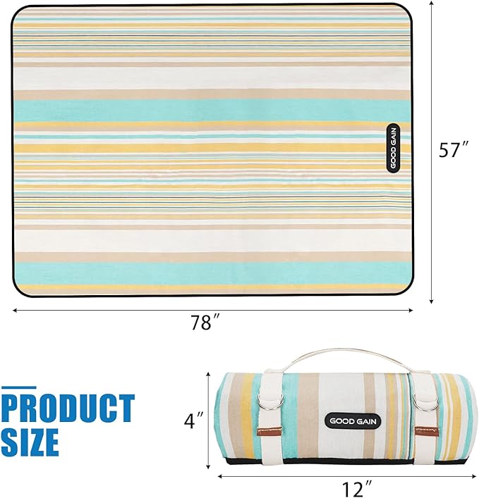 G GOOD GAIN Picnic Blanket Waterproof & Sand Proof,Beach Blanket Portable with Carry Strap, XL Large Foldable Picnic Rug Machine Washable for Camping Party,Wet Grass,Kids Playground.(Pineapple Yellow)
